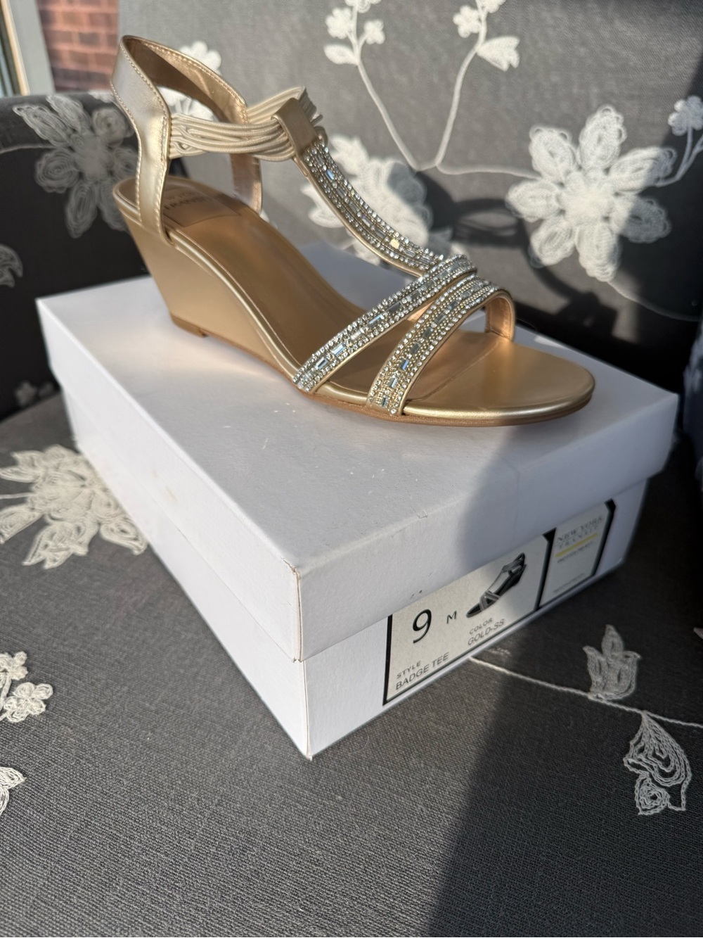 New York Laundry Gold Embellished Wedge Sandal